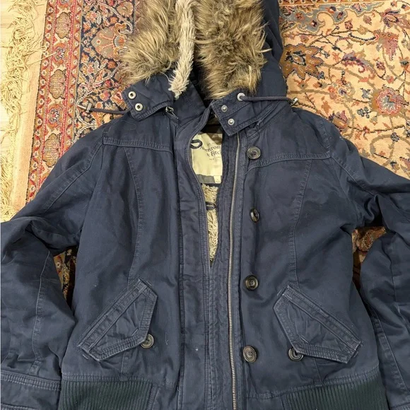 Women’s Navy Blue Fur-Lined Jacket - Picture 3 of 6